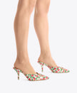 MISSY 70 RED TULIP PRINT CANVAS HEELED MULES