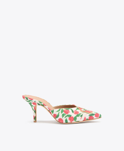MISSY 70 RED TULIP PRINT CANVAS HEELED MULES