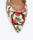 MISSY 70 RED TULIP PRINT CANVAS HEELED MULES