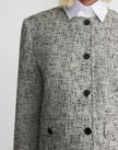 LINEN COTTON BOUCLE TWEED COLLARLESS BUTTONED JACKET