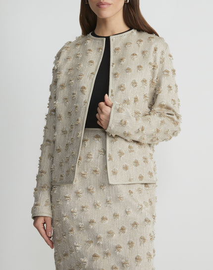 FRINGED DOT JACQUARD COLLARLESS JACKET