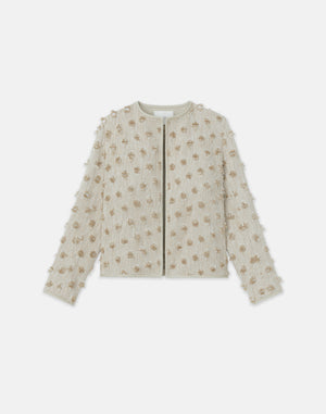 FRINGED DOT JACQUARD COLLARLESS JACKET