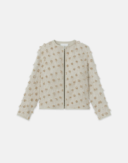 FRINGED DOT JACQUARD COLLARLESS JACKET