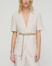 SILK LINEN SHORT SLEEVE BELTED BLAZER