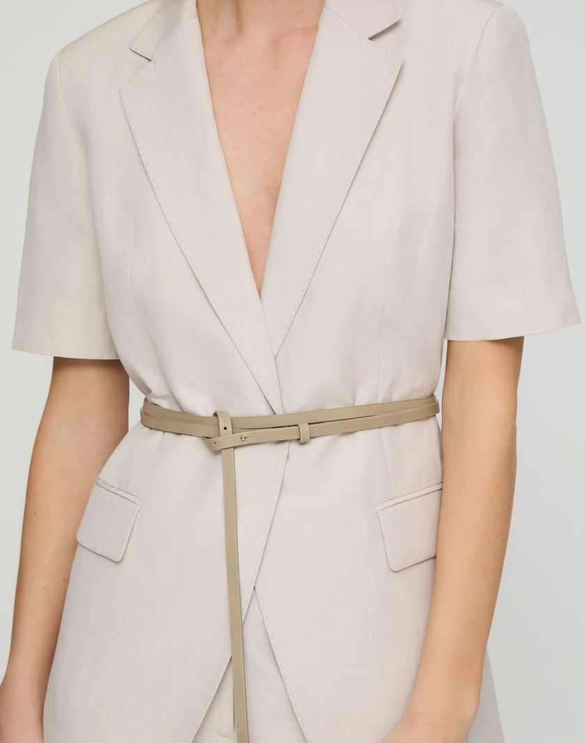SILK LINEN SHORT SLEEVE BELTED BLAZER