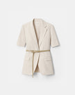 SILK LINEN SHORT SLEEVE BELTED BLAZER