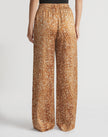 FLOATING LEAVES PRINT TEXTURED SILK SATIN RIVERSIDE PANT