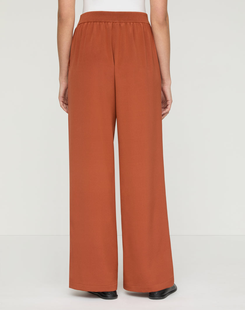 ORGANIC SILK STRETCH GEORGETTE KNIT WAIST RIVERSIDE PANT
