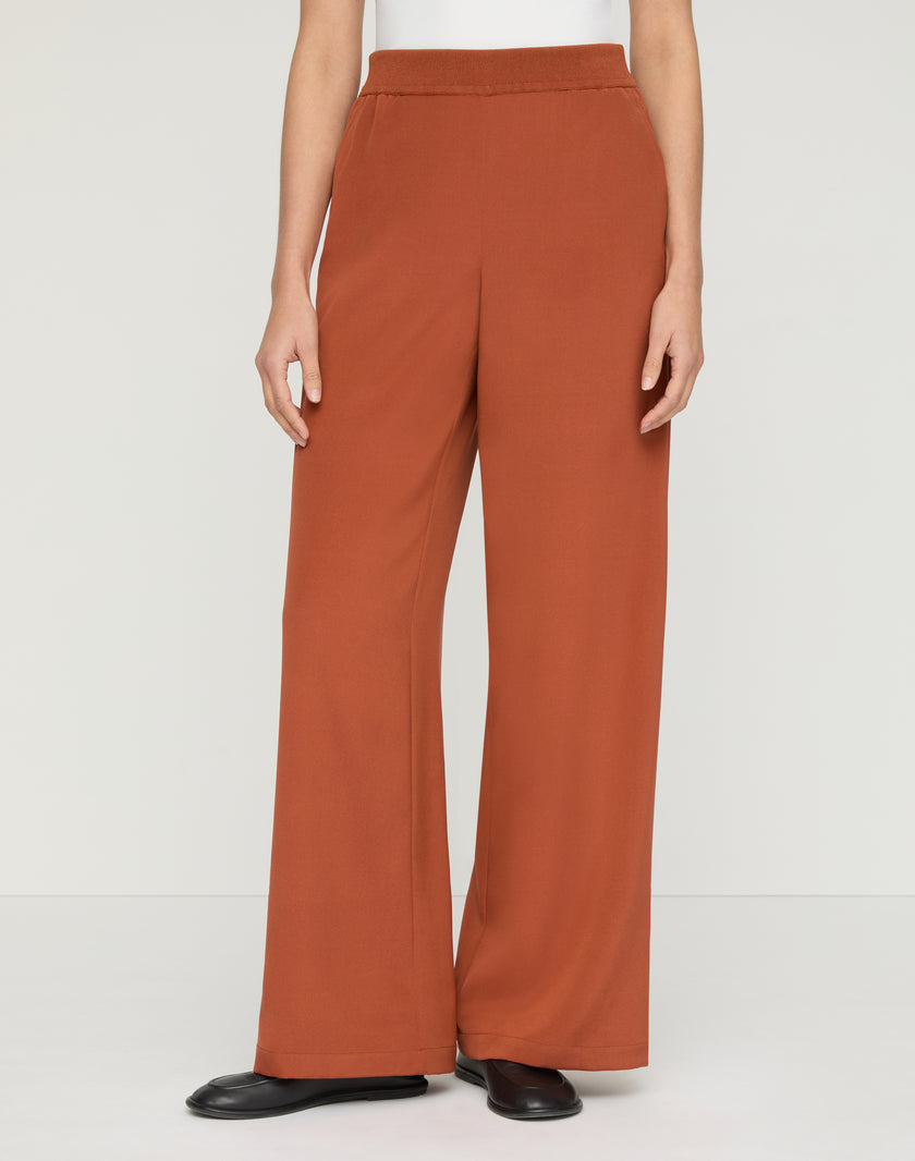 ORGANIC SILK STRETCH GEORGETTE KNIT WAIST RIVERSIDE PANT