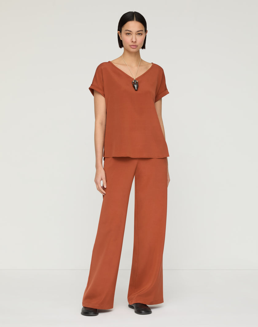 ORGANIC SILK STRETCH GEORGETTE KNIT WAIST RIVERSIDE PANT