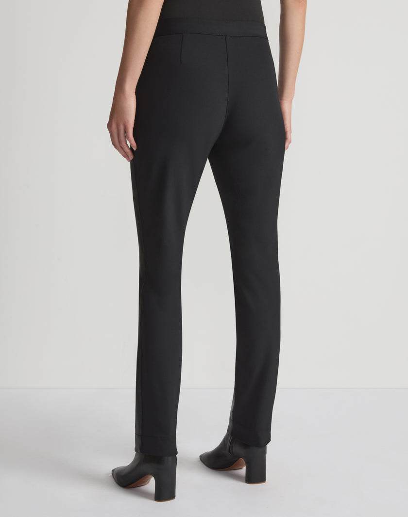 LEATHER AND ACCLAIMED STRETCH MANHATTAN CIGARETTE PANT