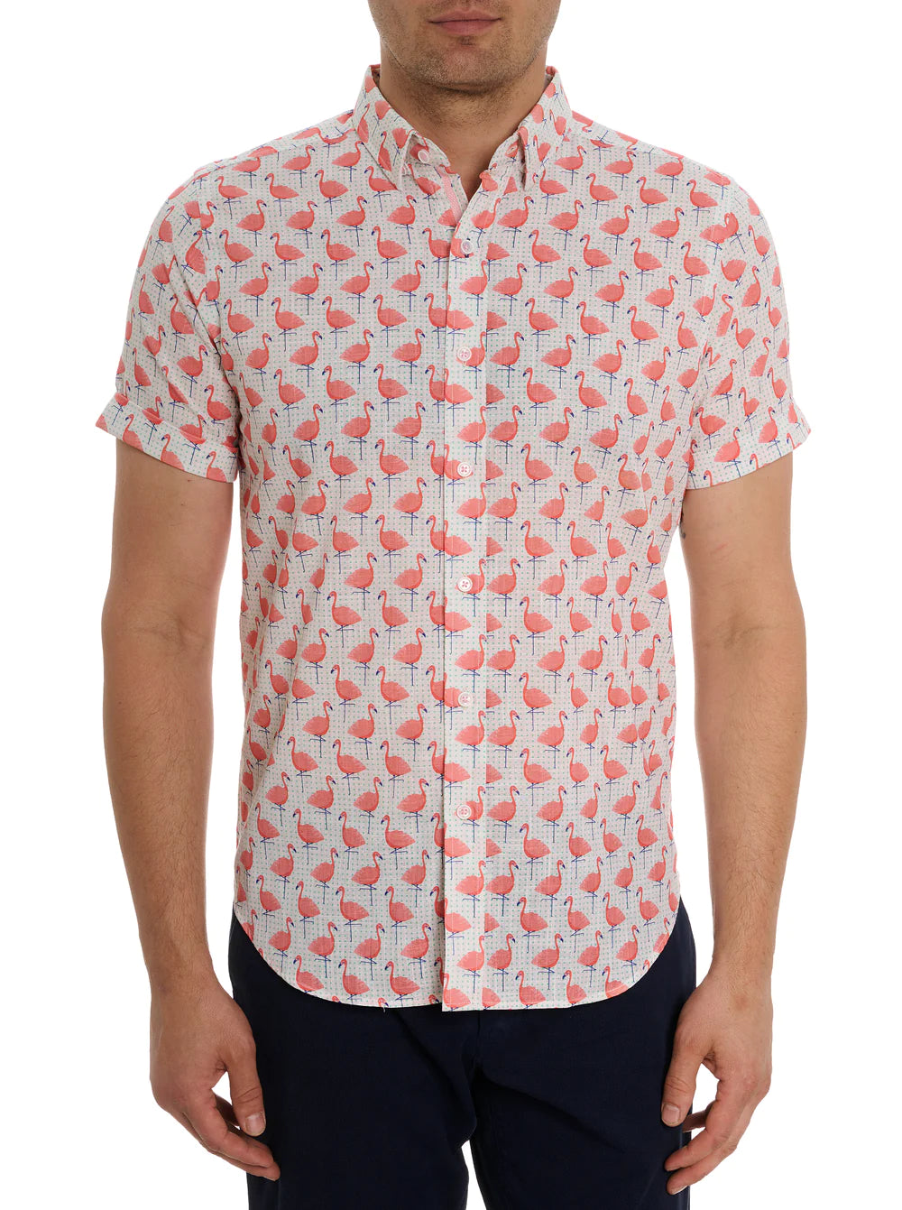 POLKA FLAMINGO SHORT SLEEVE BUTTON DOWN SHIRT