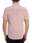 POLKA FLAMINGO SHORT SLEEVE BUTTON DOWN SHIRT