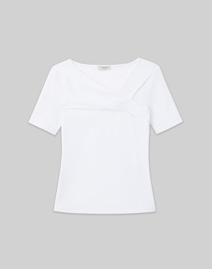 COTTON RIB TWISTED VNECK TEE