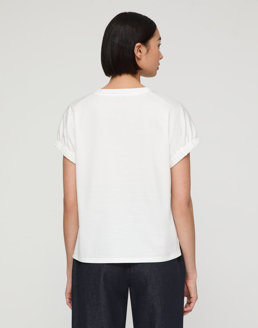 COTTON JERSEY GATHERED CUFF TSHIRT