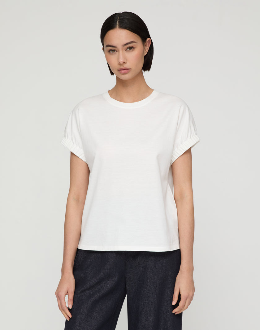 COTTON JERSEY GATHERED CUFF TSHIRT