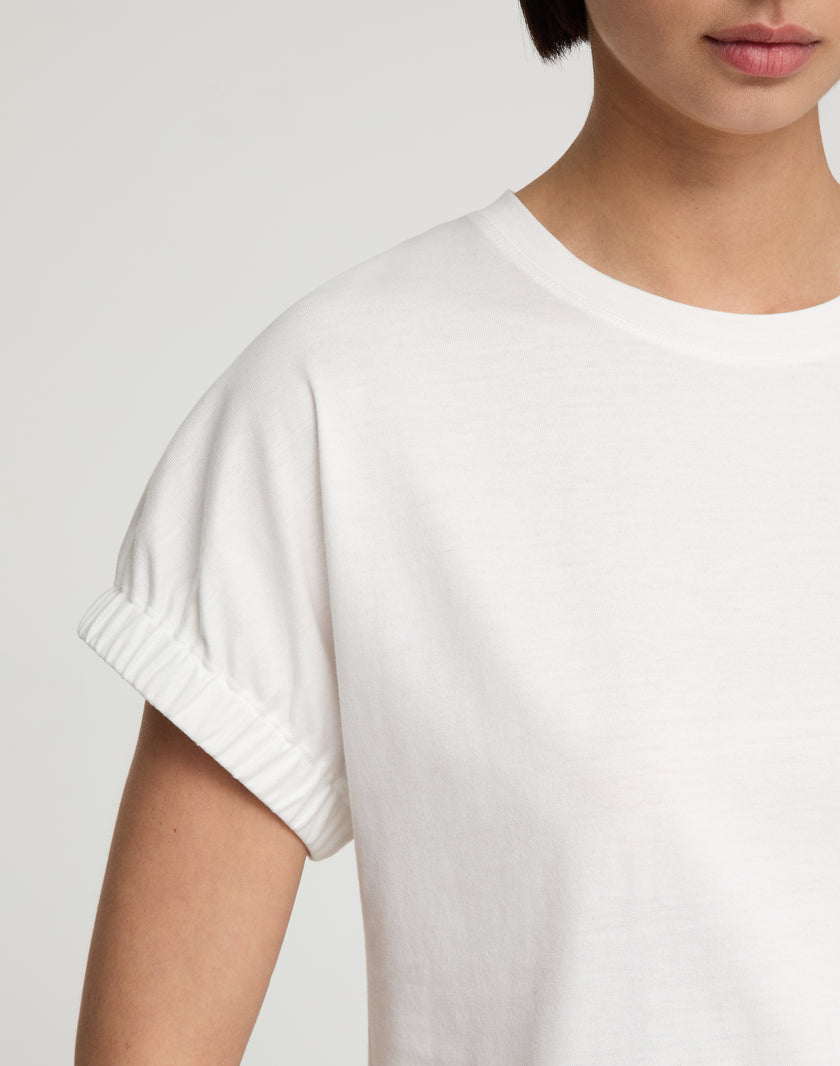 COTTON JERSEY GATHERED CUFF TSHIRT