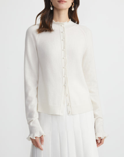 CASHMERE HAND BEADED TRIM CARDIGAN