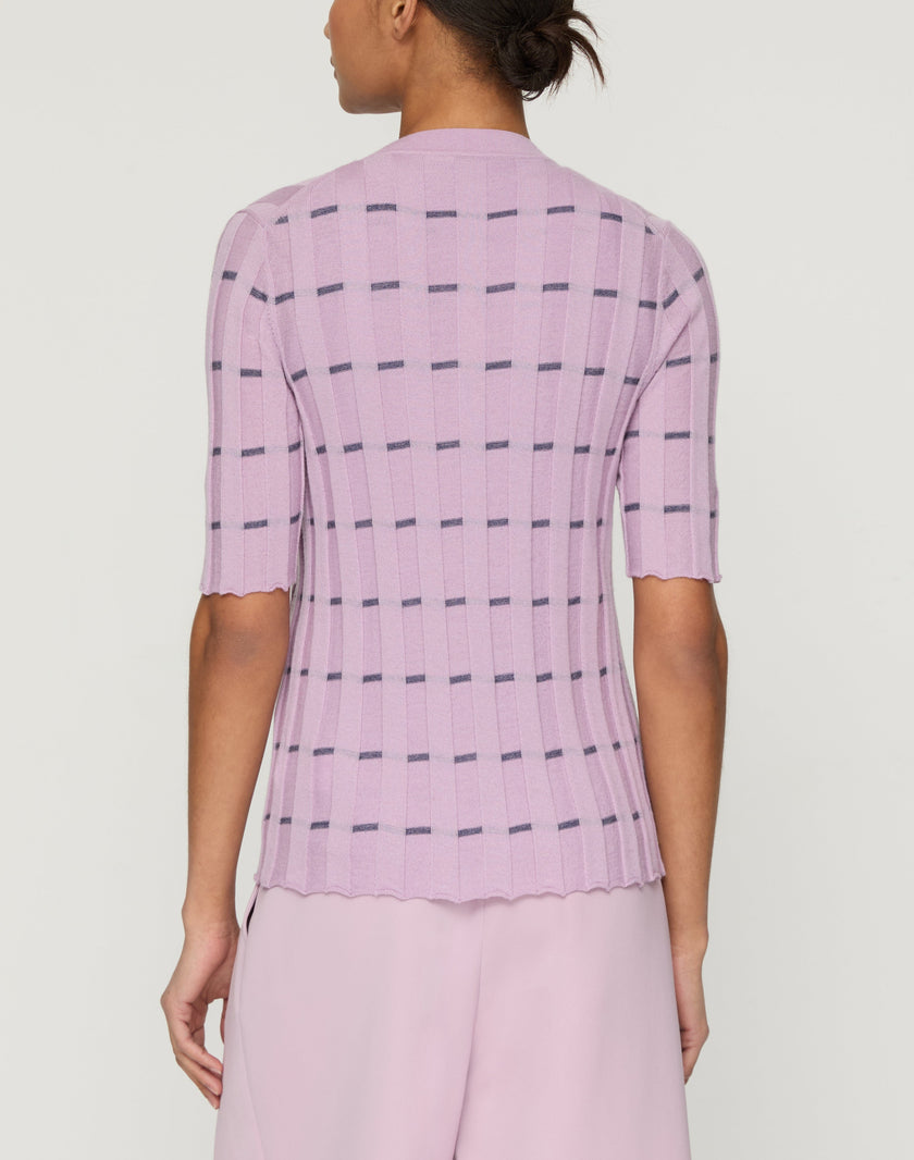 STRIPED FINE GAUGE CASHMERE RIBBED CARDIGAN