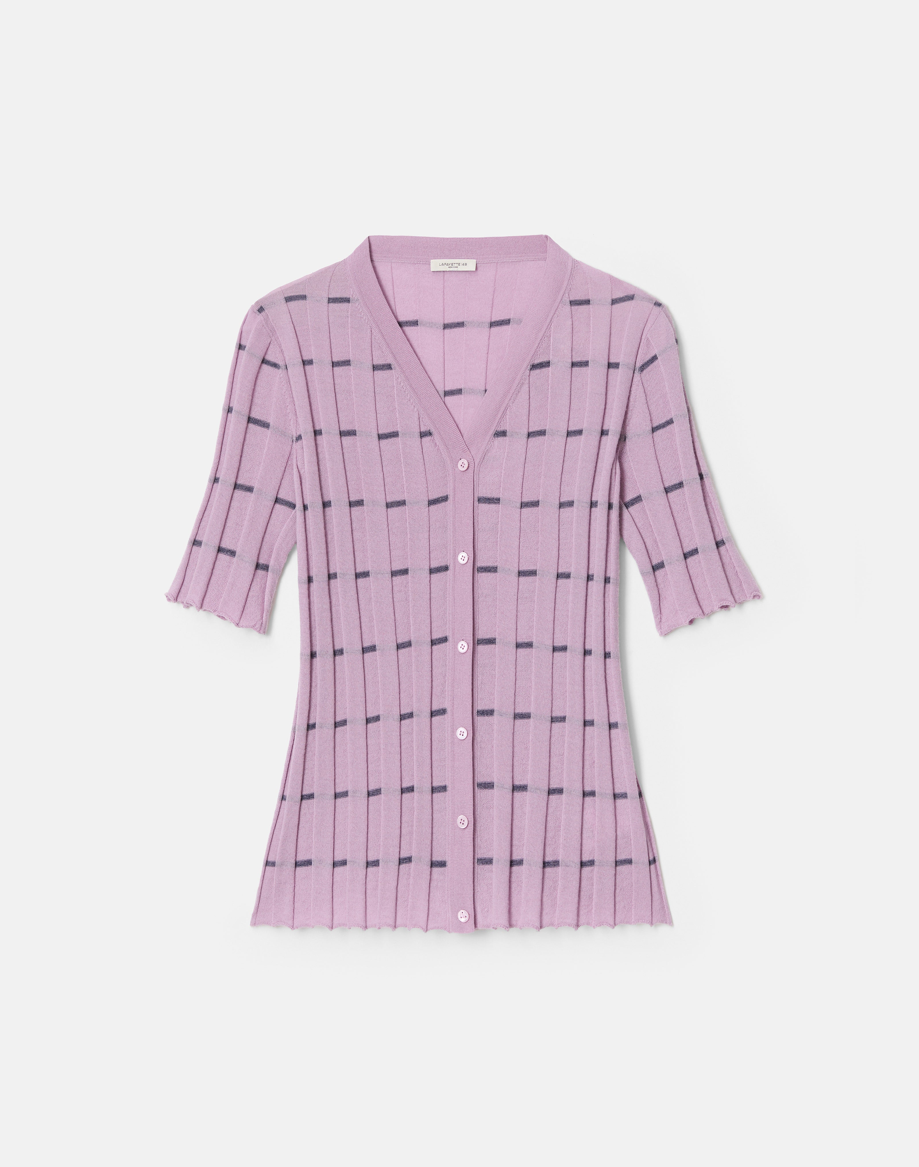 STRIPED FINE GAUGE CASHMERE RIBBED CARDIGAN