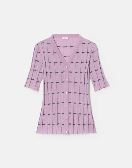 STRIPED FINE GAUGE CASHMERE RIBBED CARDIGAN