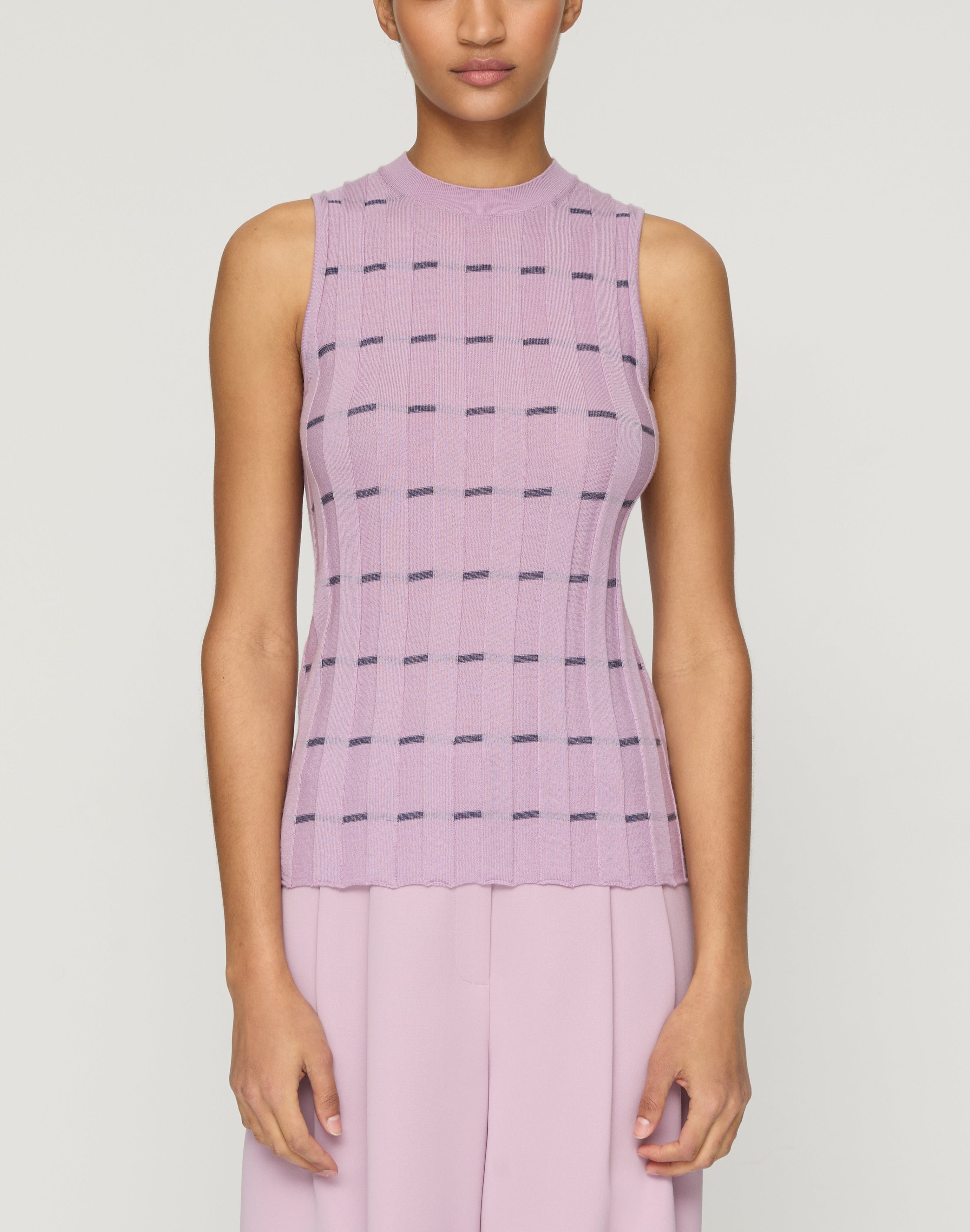 STRIPED FINE GAUGE CASHMERE RIBBED SHELL