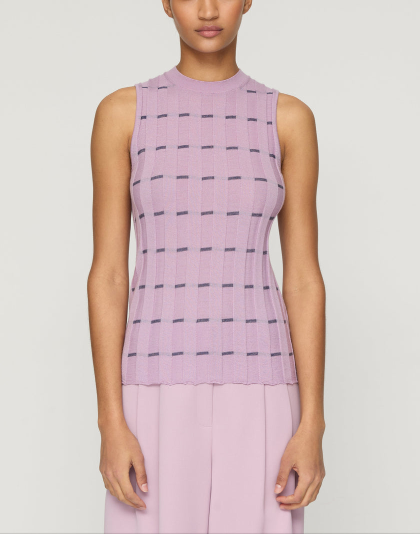 STRIPED FINE GAUGE CASHMERE RIBBED SHELL