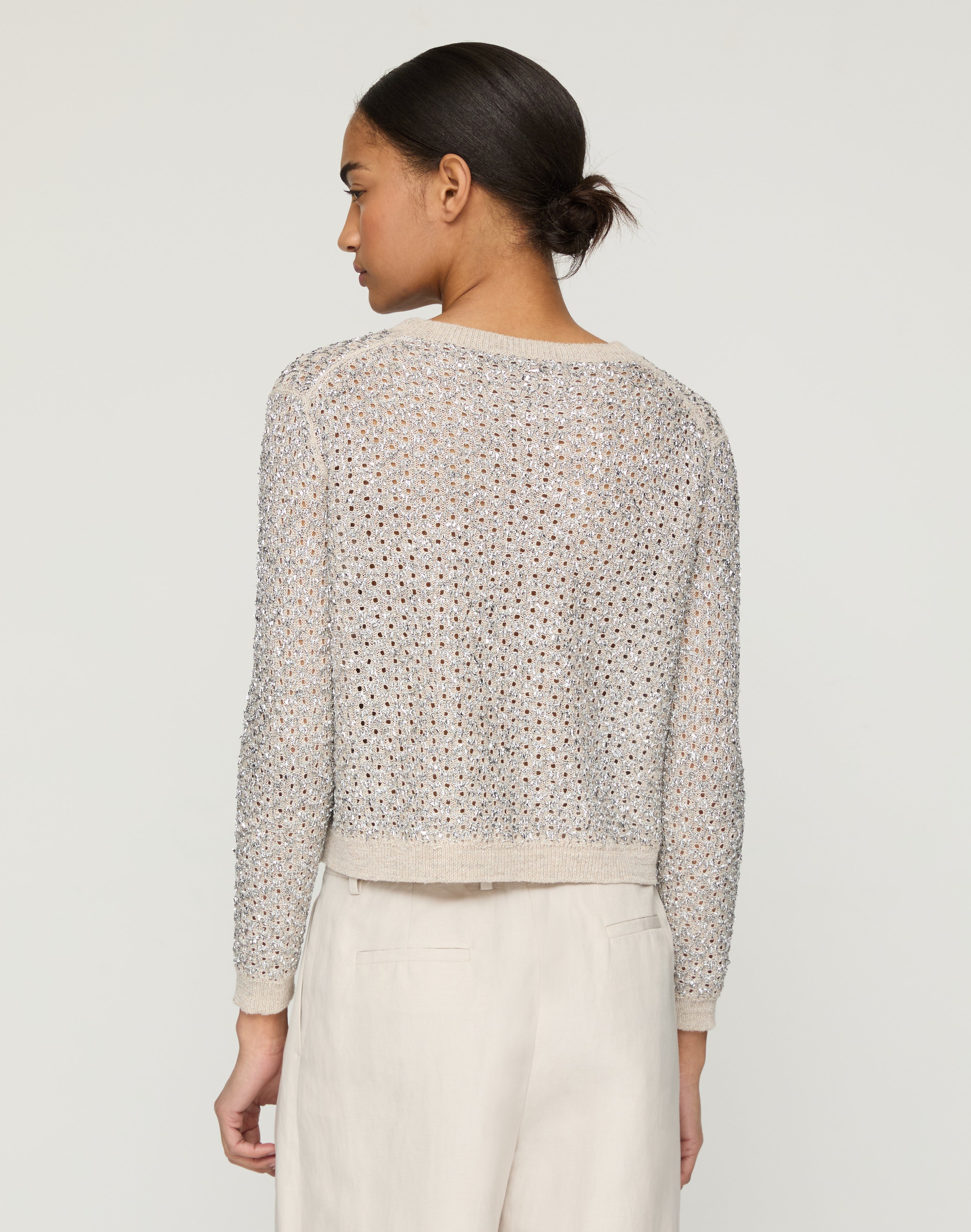 METALLIC LINEN SILK POINTELLE CARDIGAN