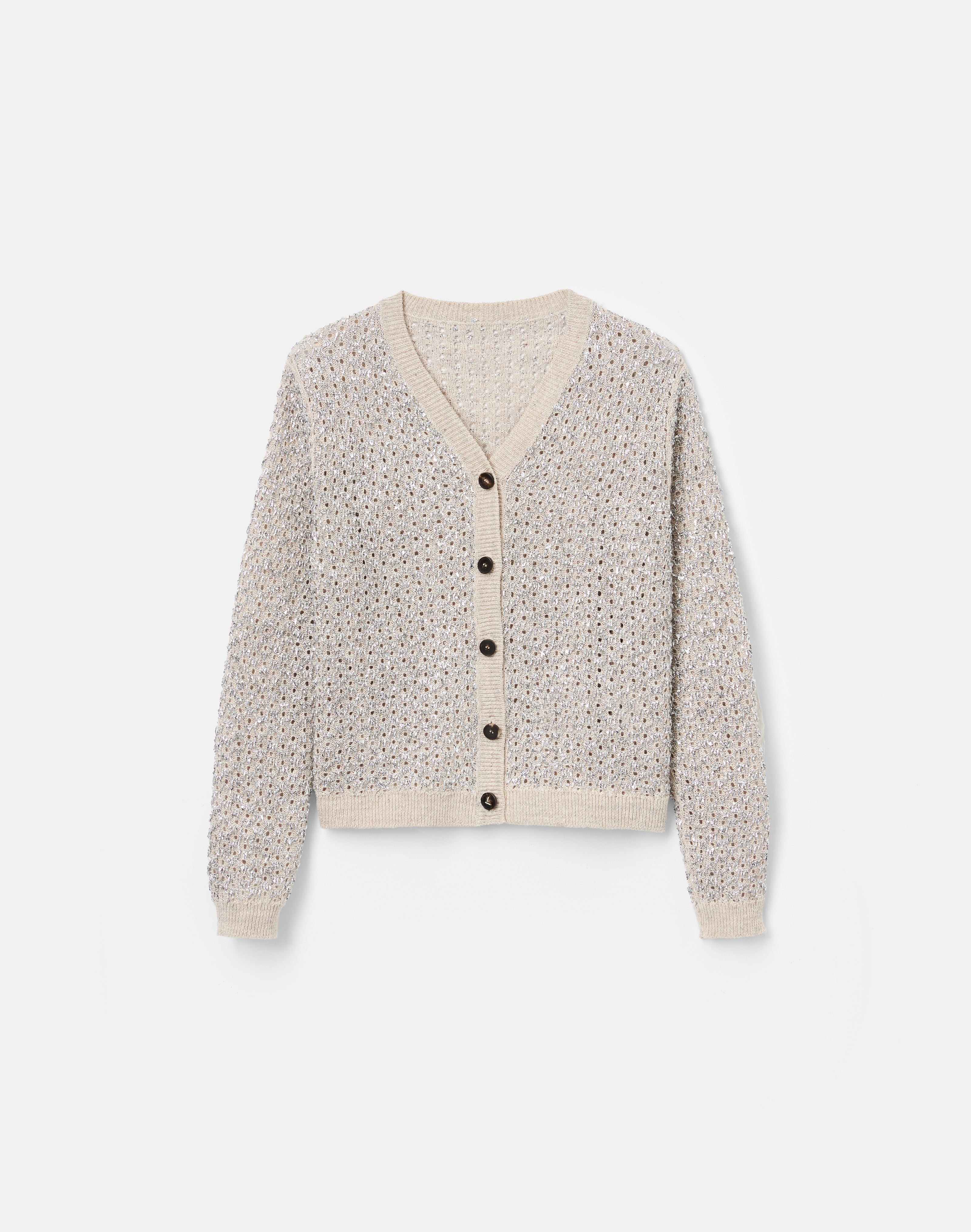 METALLIC LINEN SILK POINTELLE CARDIGAN