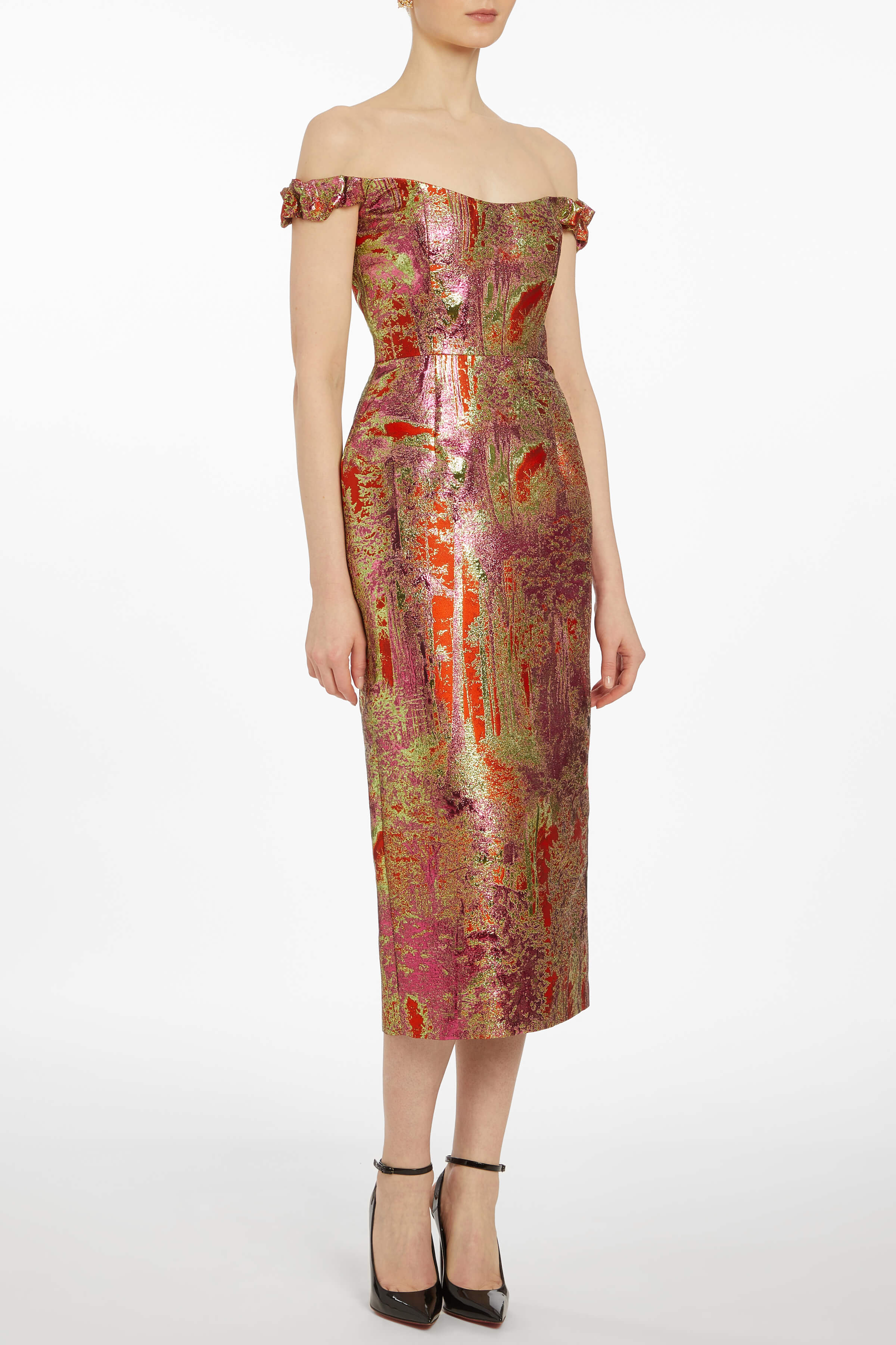 AMINA FLORAL BROCADE MIDI DRESS