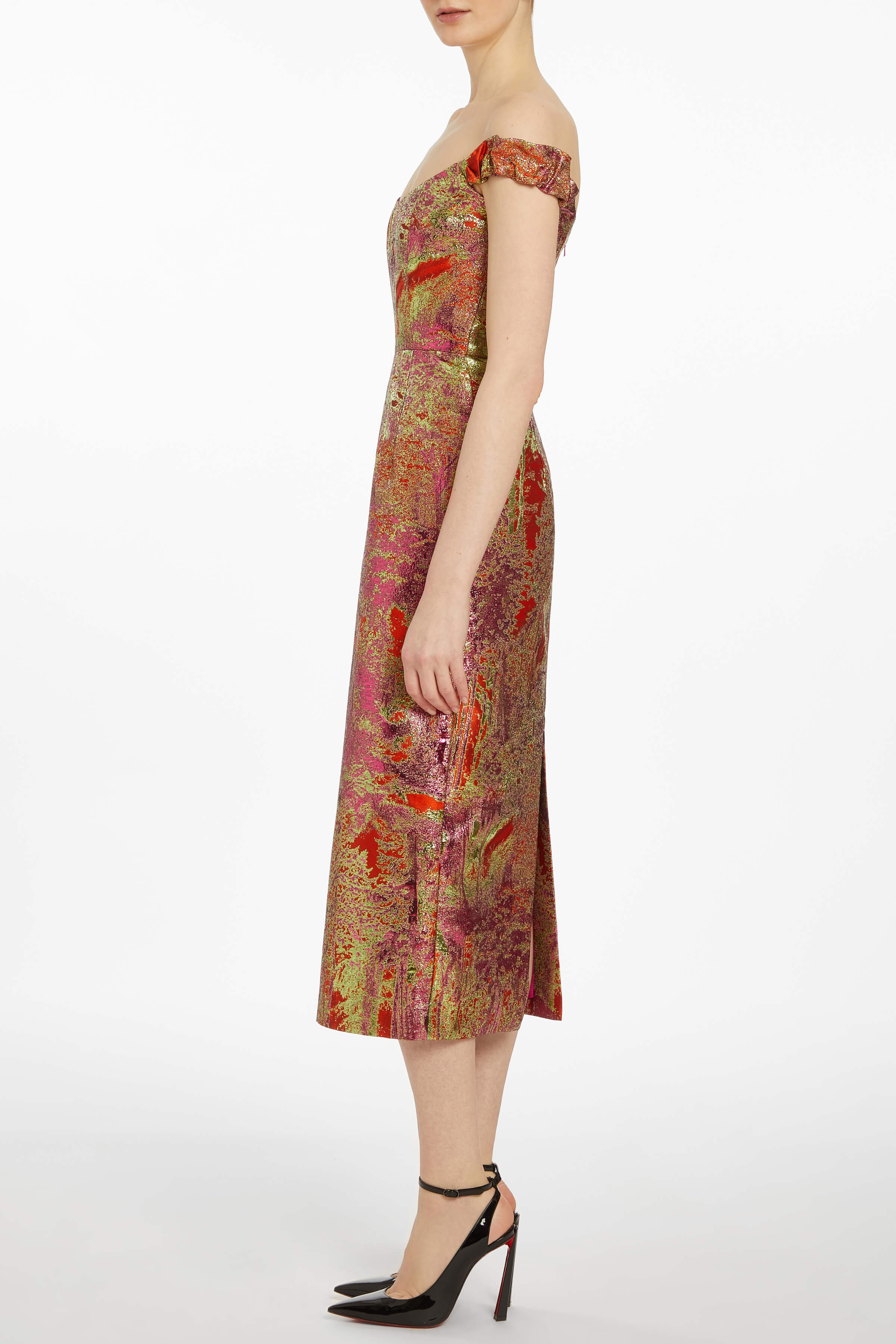 AMINA FLORAL BROCADE MIDI DRESS