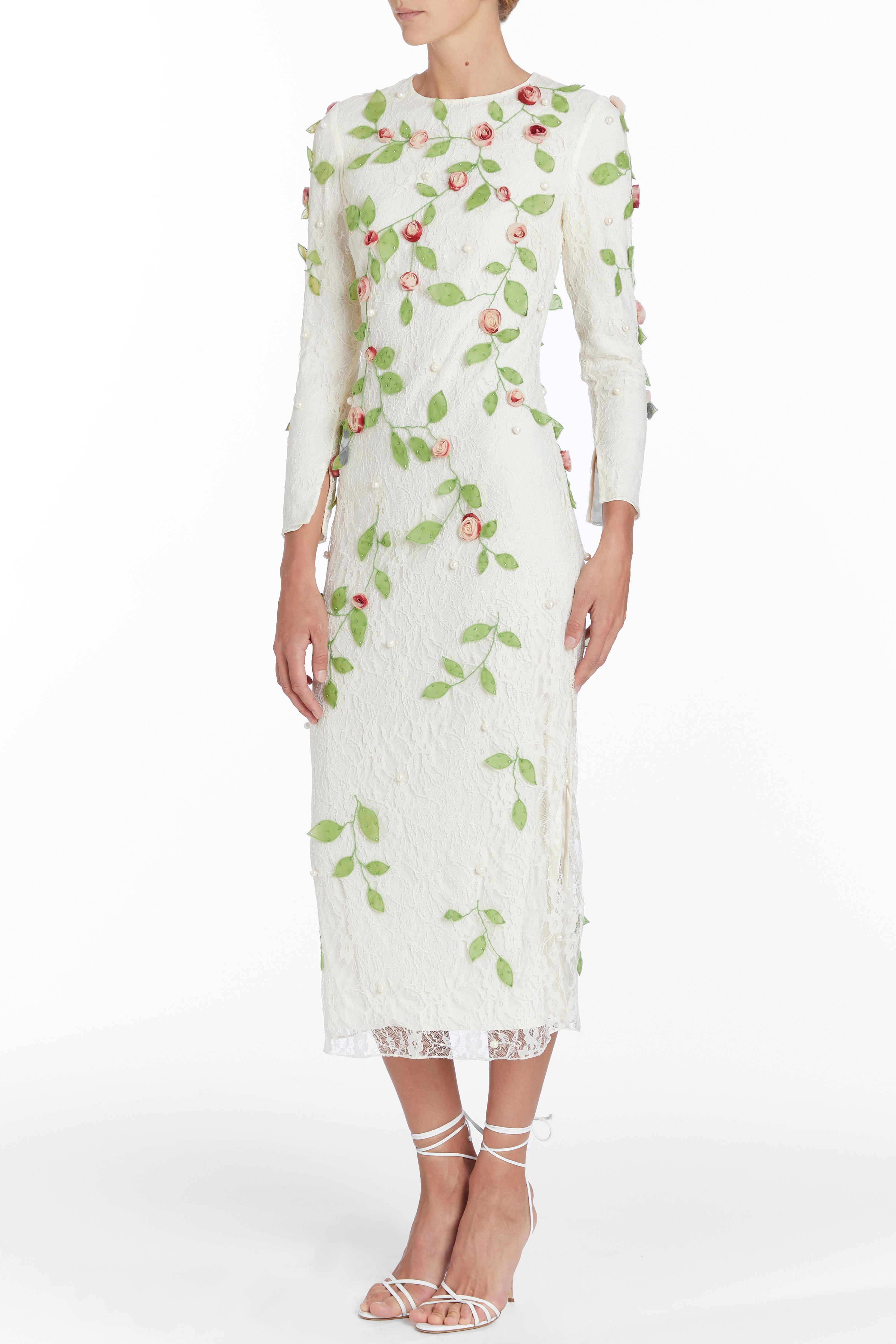 AVELINA  EMBROIDERED LACE MIDI DRESS