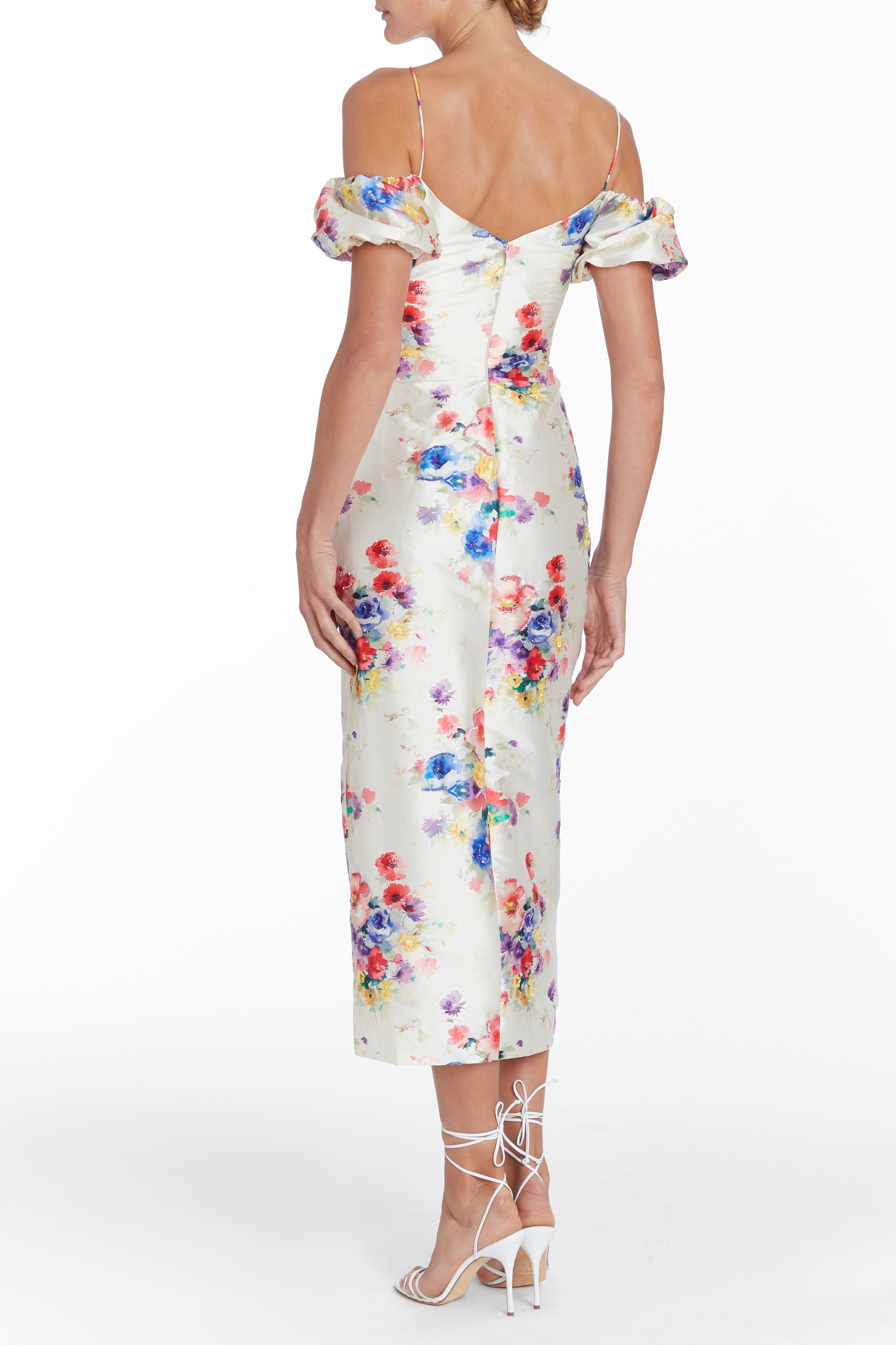 PALMA FLORAL OFF THE SHOULDER RUCHED DRESS