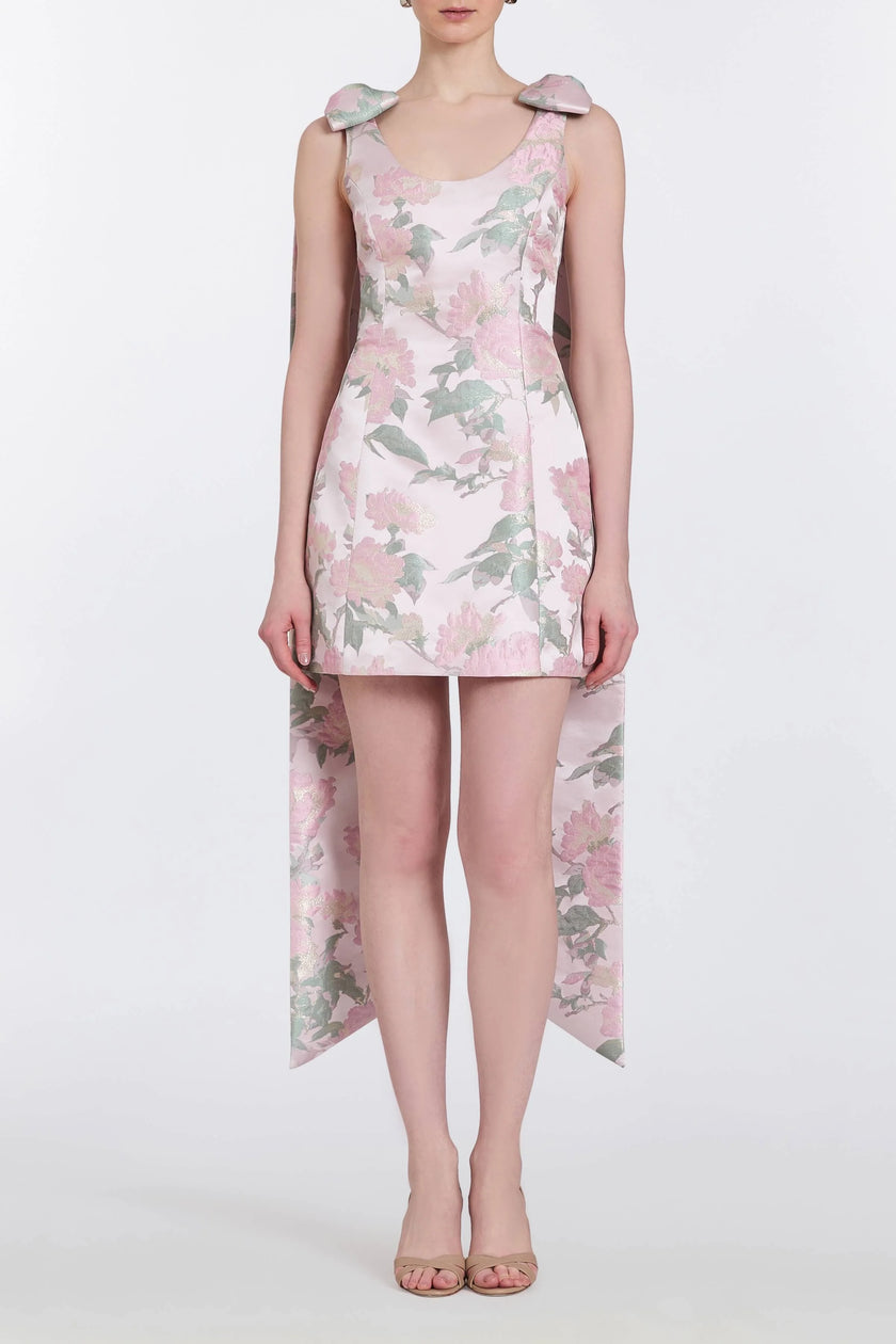 GITA LIGHT PINK BROCADE MINI DRESS