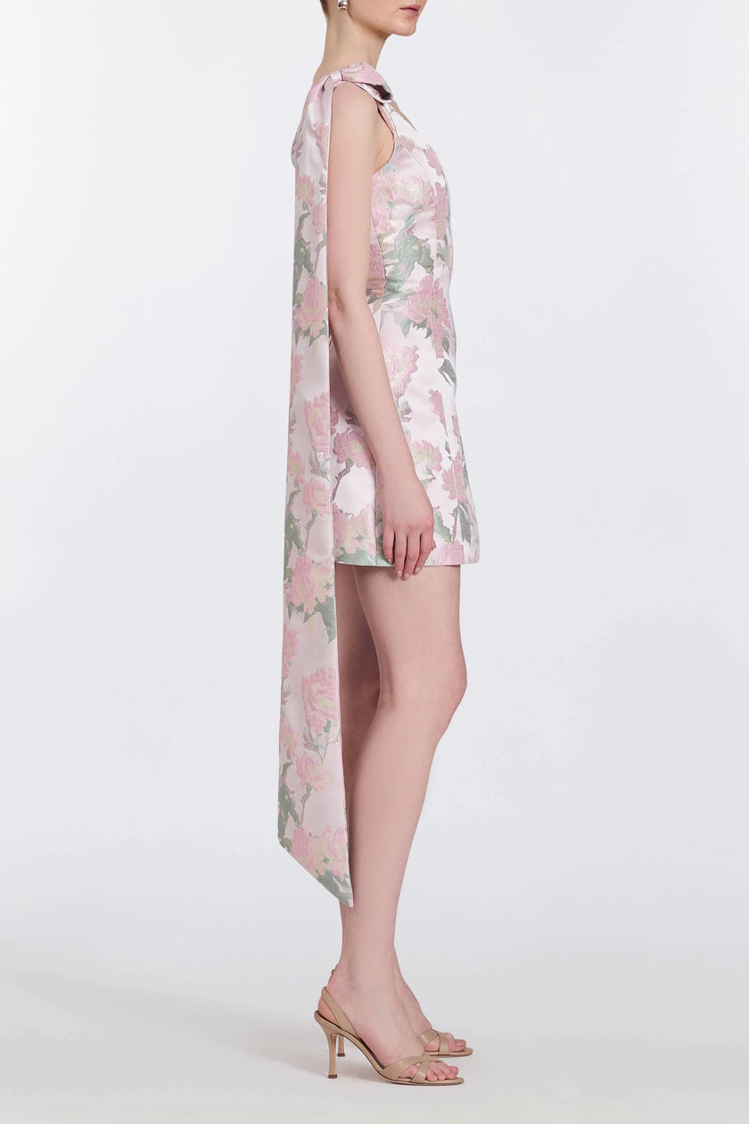 GITA LIGHT PINK BROCADE MINI DRESS