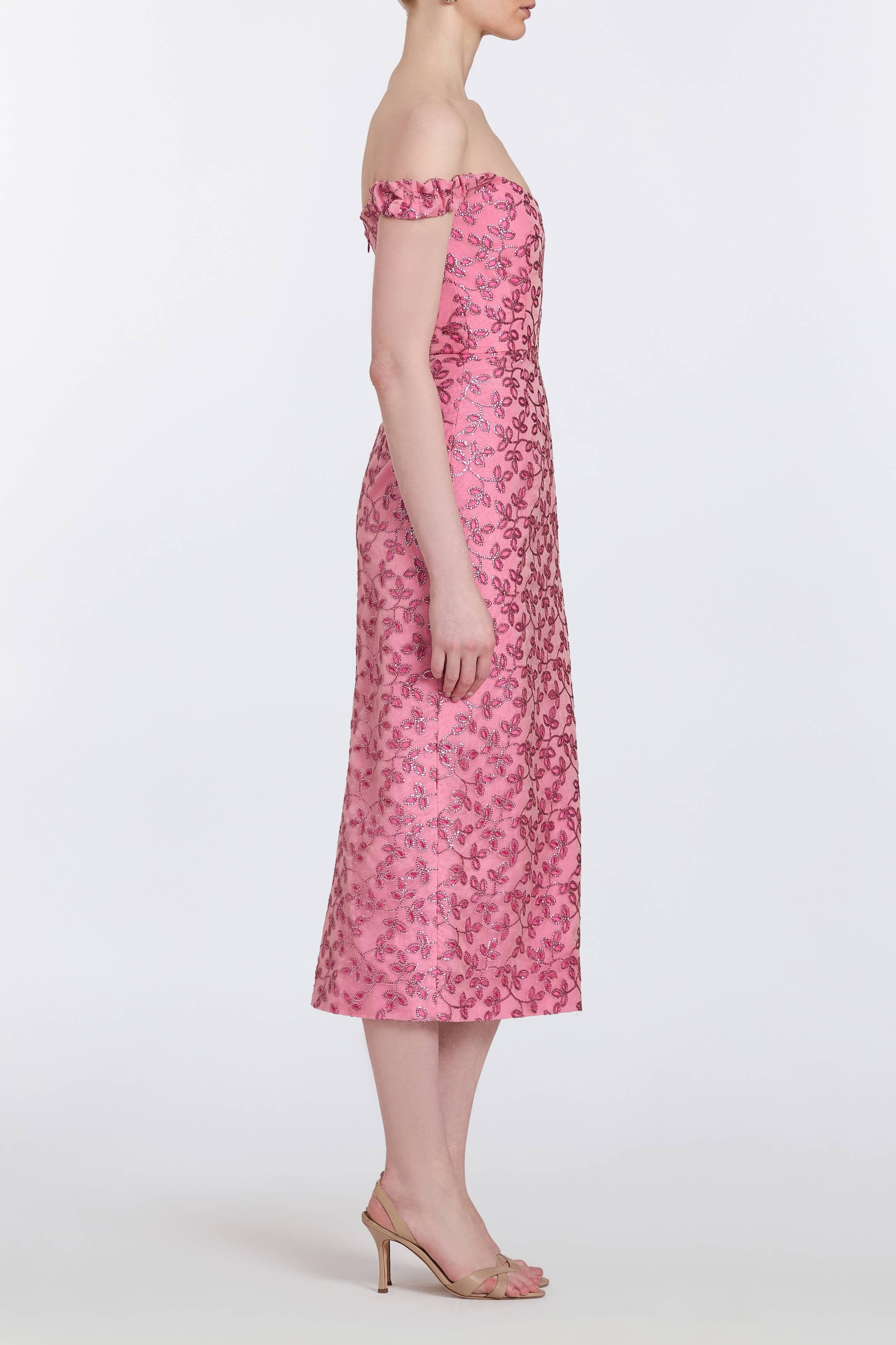 AMINA PINK FLORAL SEQUIN MIDI DRESS