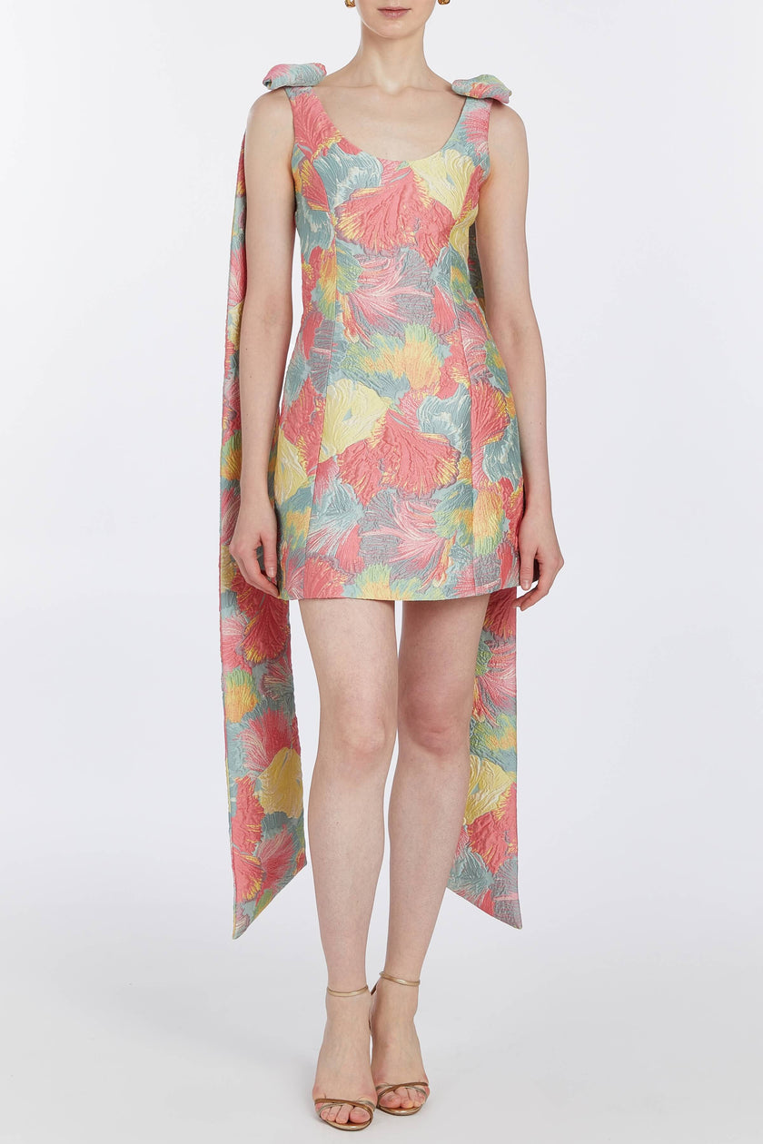 GITA SHERBERT FLORAL BROCADE MINI DRESS