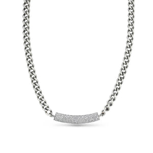 SHORT CURB CHAIN NECKLACE WITH DIAMOND ROLL BAR