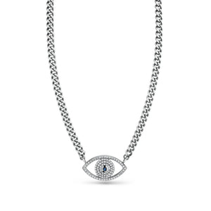 DIAMOND AND SAPPHIRE EVIL EYE ON SHORT CHAIN NECKLACE