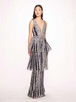 METALLIC FILIGREE EMBROIDERED GOWN