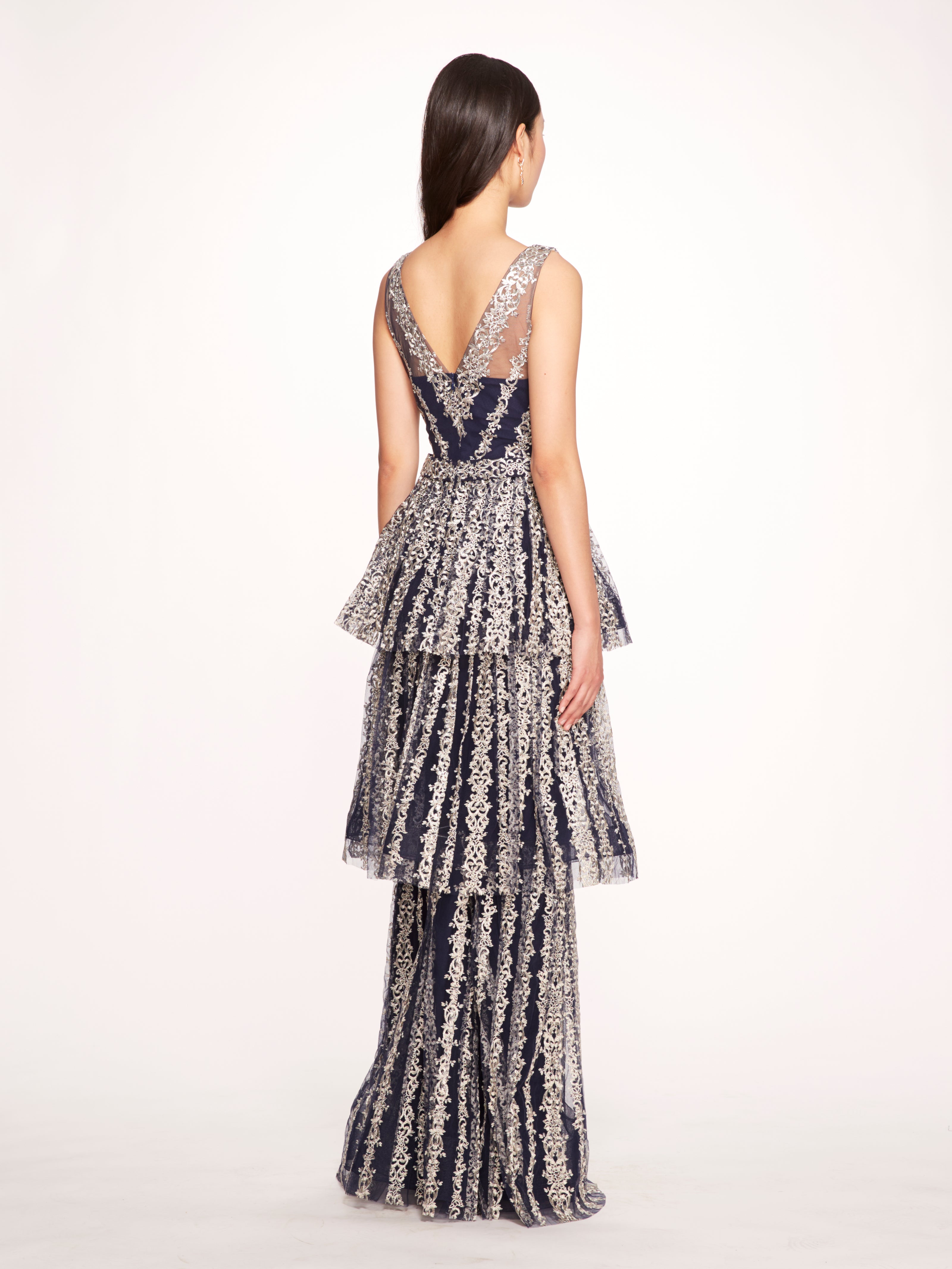 METALLIC FILIGREE EMBROIDERED GOWN