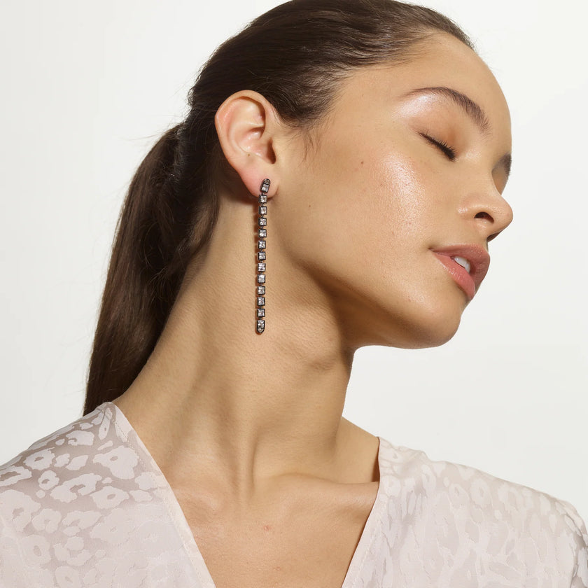 LINE EARRINGS TEA LENGTH WHITE ZIRCON