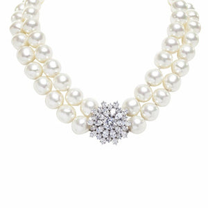 DOUBLE STRAND BAROQUE PEARL NECKLACE W DAZZLING CLASP