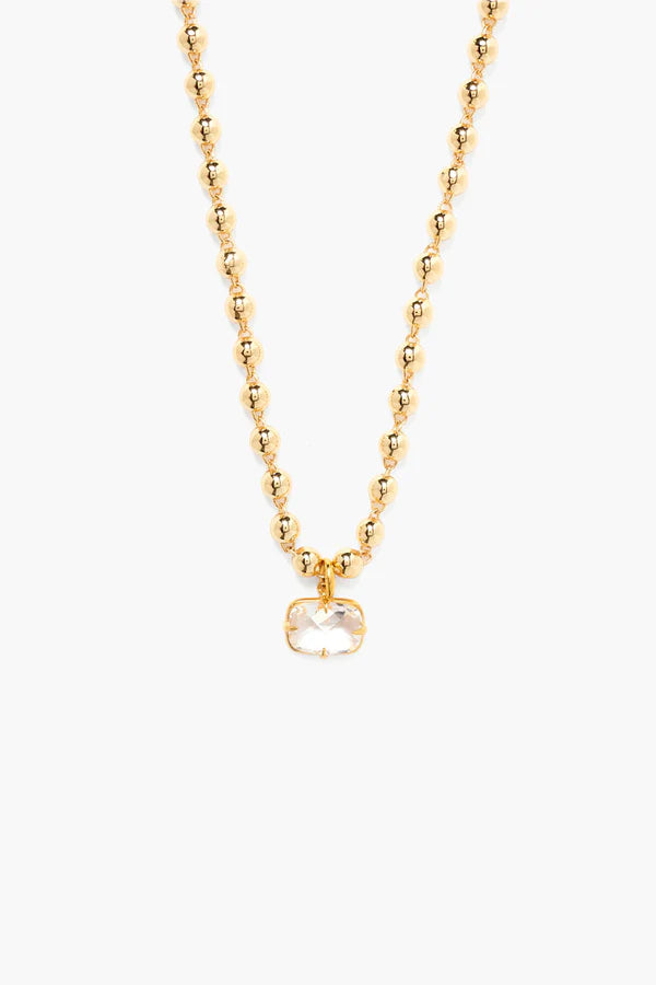 GOLD BALL CHAIN WITH CRYSTAL PENDANT NECKLACE