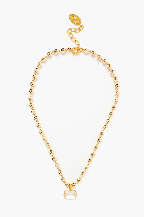 GOLD BALL CHAIN WITH CRYSTAL PENDANT NECKLACE