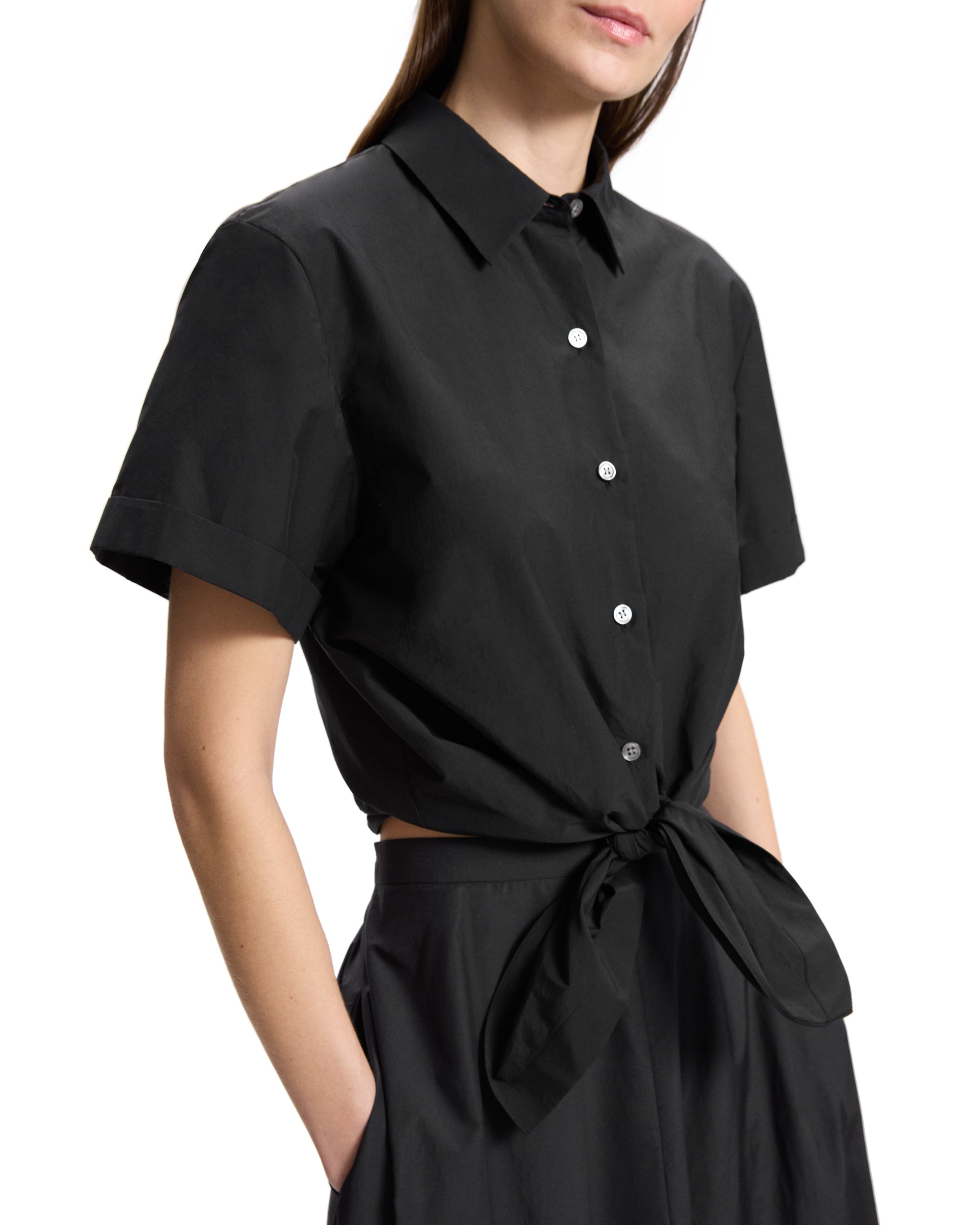 TIE FRONT SHORT SLEEVE BLOUSE