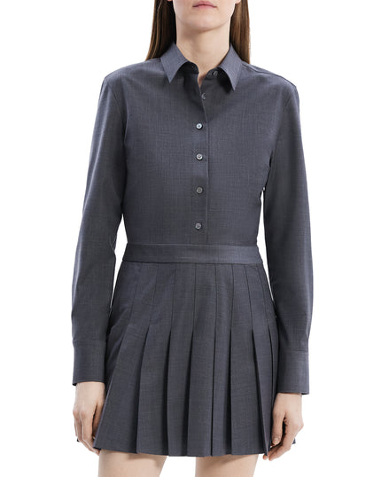 PLEATED MINI SHIRT DRESS IN STRETCH WOOL BLEND