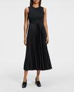 PLEATED COMBO DRESS IN TEXTURED SATIN