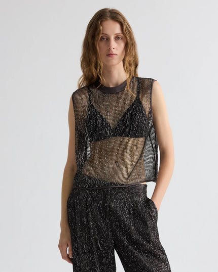 SHORT MUSCLE TANK IN MINI SEQUIN NETTING