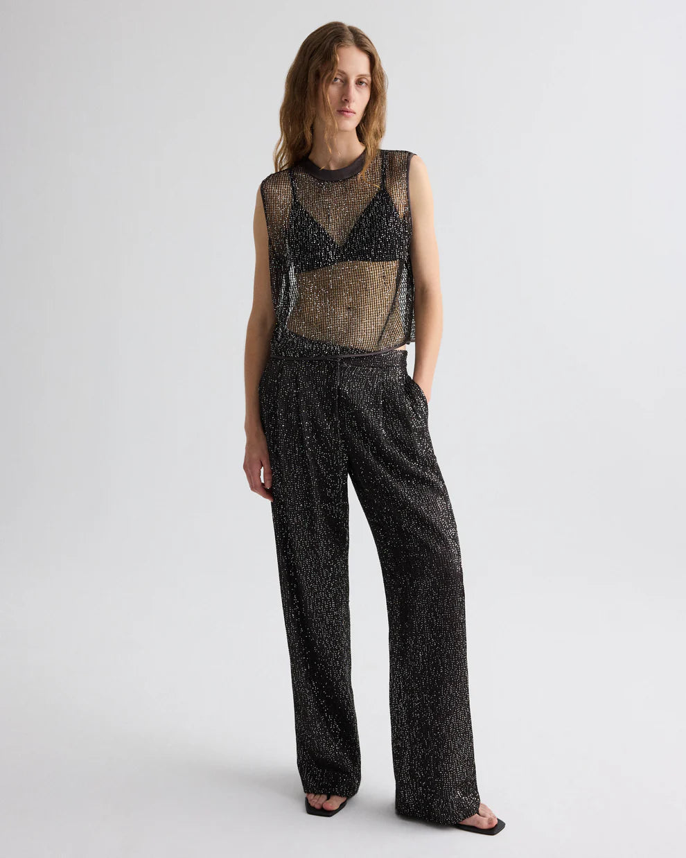 SHORT MUSCLE TANK IN MINI SEQUIN NETTING